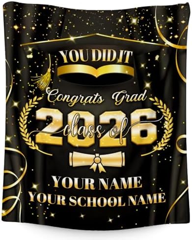 Personalized Graduation Blanket Gifts, Class of 2026 Custom Name Throw Blanket for Her Him - Soft Flannel Throw Grad Keepsake for Senior by Foryourlove