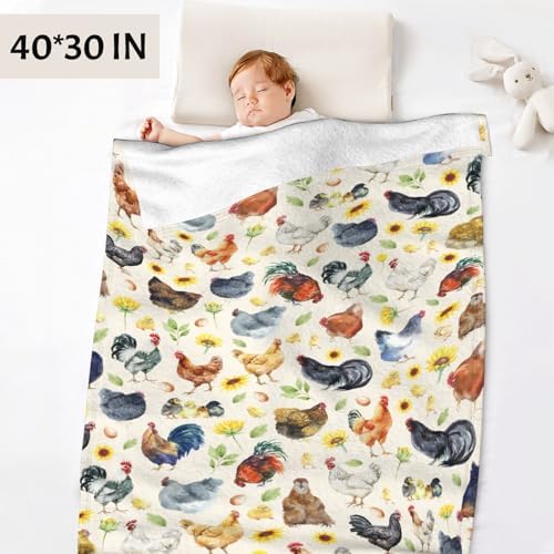 Chickens Blanket Gift for Toddler Infant or Newborn, Chickens Watercolor Throw Blanket for Hen Chicken and Rooster Lovers Soft Lightweight 30"x40" for Pet/Toddler for Sofa,Bed and Living Room - Image 3