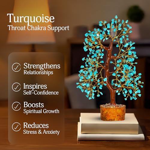 YATSKIA Turquoise Crystal Bonsai Tree Sculpture, Handmade 7 Chakra Healing Pendant Necklaces, Home Decor, Tabletop Display, 8x8x25cm, 1-2lbs - Image 3