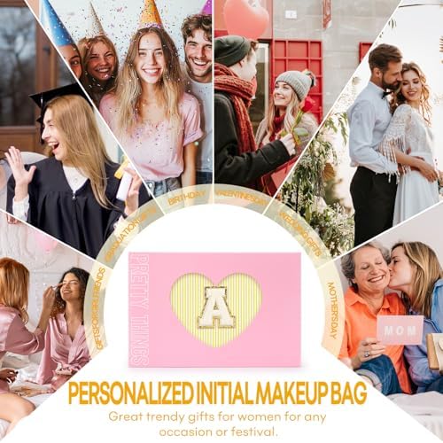 2 PCS Initial Makeup Bags for Women: Cosmetic Bag for Travel Toiletry - Birthday Gifts for 11 12 13 14 15 16 17 18 Years Old Girl Graduation Teacher Gift- Teen Girl Gifts Trendy Stuff - Yellow S - Image 6