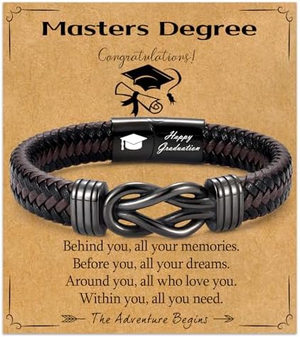 Graduation Gifts for Him, Class of 2026 5/6/8th High School College Master Graduation Gifts for Son, Grandson, Nephew, Brother, Cool Infinity Knot Leather Bracelets for Men Boys by WIKHIA