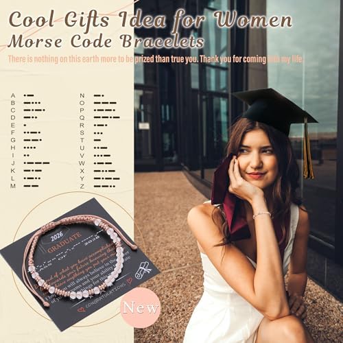 Morse Code Bracelets for Women Mothers Day Gifts 2026 Graduation Gifts Mom Birthday Gift Pink Braided Bracelets Teen Trendy Stuff Inspirational Best Friend Birthday Gifts for Daughter Girlfriend Christmas Stocking Stuffers Jewelry - Image 2