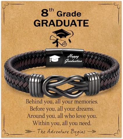 Graduation Gifts for Him, Class of 2026 5/6/8th High School College Master Graduation Gifts for Son, Grandson, Nephew, Brother, Cool Infinity Knot Leather Bracelets for Men Boys by WIKHIA