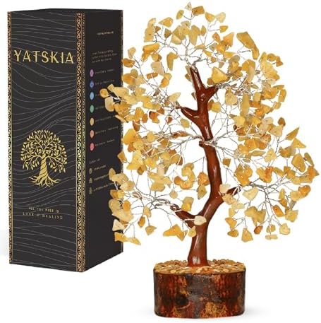YATSKIA Yellow Aventurine Crystal Tree | Natural Crystal Money Tree | Crystals and Stones | Housewarming Gifts New Home | Birthday Gifts for Women | 10 Inch 300 Beads by YATSKIA