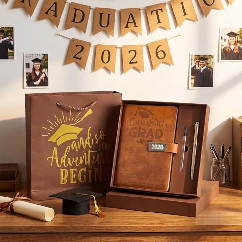 Christmas 2026 Congrats Grad Birthday Gift Brown Leather Notebook with Pen - Image 6