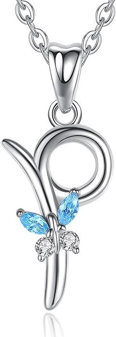 EUDORA Sterling Silver Butterfly Initial Necklaces for Women, Elegant Letter Neckles Personalized Gift for Mother, Sister, Daughter, 18 inch Chai