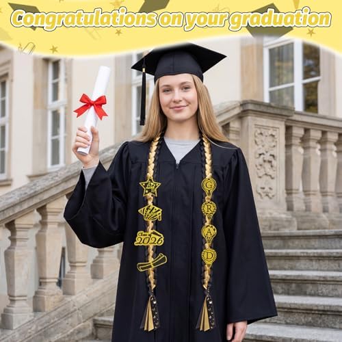 Class of 2026 Graduation Leis,Black&Gold Ribbon Lei Set with Handmade Accessory,Graduation Gift for Her Him - Image 2