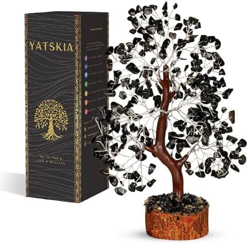 YATSKIA Black Tourmaline Crystal Tree | Gemstone Tree of Life | Shelf Decor | Bonsai Tree Decor | Tree of Life Decor | Birthday Gifts for Women | 10 Inch 300 Beads by YATSKIA