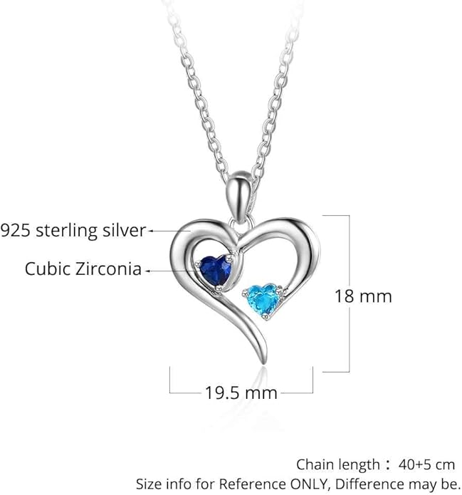 Sterling Silver Personalized 2 Names Necklace with 2 Heart Simulated Birthstone Couple Pendant Necklace for Women