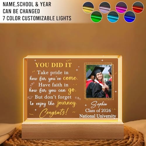 Hyturtle Personalized Graduation Night Light - Custom Name Acrylic LED Light - Inspirational Graduation for Women - Senior 2026 Graduation Gifts Her Him - College Grad Gifts - Graduation Gifts - Image 2
