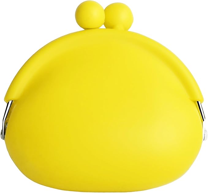 Coin Purse for Women – Silicone Small Coin Pouch with Kiss Lock for Coins, Keys, Lipstick, and Earphones – Mini Cute Change Purse, Coin Purse & Pouch for Daily Life, Cars, Travel, Party (Yellow)