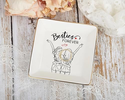 Besties Forever Jewelry Dish – Bestie Gift for Women, Cute BFF 4" Ceramic Jewelry Tray, Birthday Gift for Best Friend, Friendship Keepsake Ring Dish, Bestie Anniversary - Image 4