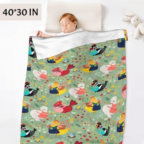 Chickens Blanket Gift for Boy Girl, Chicken Flowers Green Throw Blanket for Hen Chicken and Flowers Lovers Soft Lightweight 40"x50" for Kid for Sofa,Bed and Living Room - Image 3
