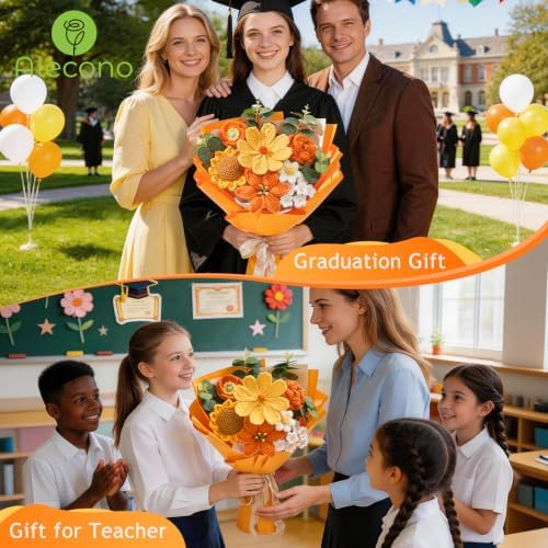 Alecono Crochet Flower Bouquet, Orange Handmade Sunflower Lily Floral - Image 7