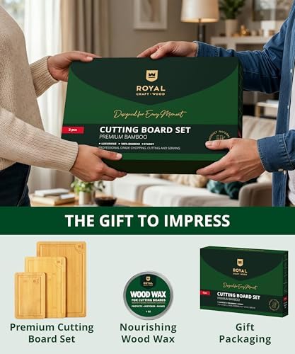 ROYAL CRAFT WOOD Wooden Cutting Boards for Kitchen Meal Prep & Serving - Bamboo Wood Serving Board Set with Deep Juice Groove Side Handles - Charcuterie & Chopping Butcher Block for Meat - Image 4