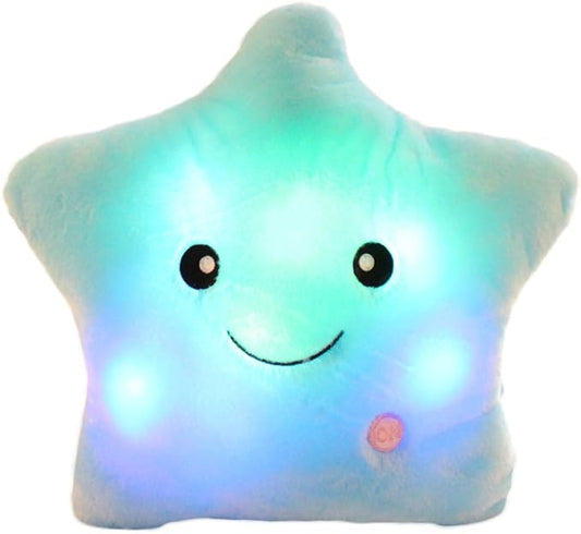LED Twinkle Star Shaped Plush Pillow, Creative Night Light Glowing Cushions Plush Stuffed Toys Gifts for Kids, Decoration (Blue)
