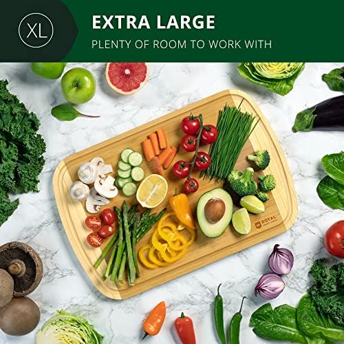 ROYAL CRAFT WOOD Wooden Cutting Boards for Kitchen Meal Prep & Serving - Bamboo Wood Serving Board Set with Deep Juice Groove Side Handles - Charcuterie & Chopping Butcher Block for Meat - Image 4