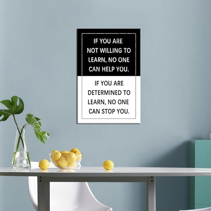 Determined to Learn Inspirational Wall Art Entrepreneur Quote Positive Motivational Poster Canvas Painting Prints Wall Pictures for Living Room Office Home Decor Framed Artwork [12''W x 18''H]