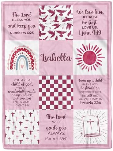MDPrints Baptism Blanket for Girls, Customized Baptism Gifts for Girl, Personalized Baby Blankets for Girls with Name (Baptism DK14) by MDPrintsGlobal