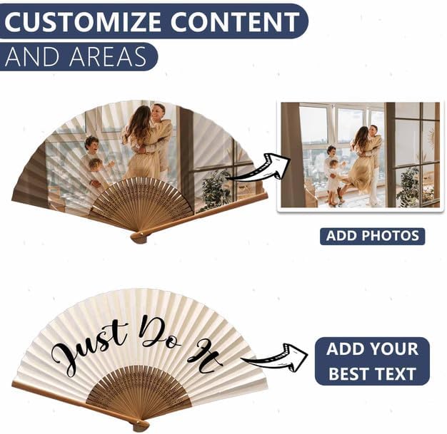 WERWAES12Pcs Personalized Folding Fan with Custom Photo Hand Held Fans Foldable for Wedding Dancing Saloon Cosplay Party Props Decorative Folding Fans
