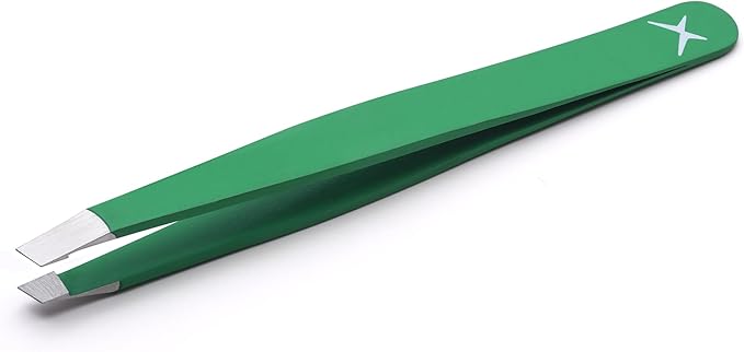 Slanted Stainless Steel Tweezers for Men & Women - Precision Eyebrow Tweezers for Facial Hairs, Strong Grip, Fine Tip, Professional Tweezer for Plucking & Grooming (Matte Forest Green)