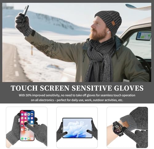 Winter Beanie Hats Long Neck Scarf for Men and Touchscreen Gloves 3PCS Set - Image 4
