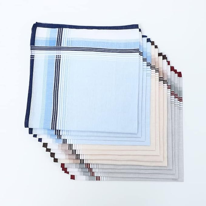 Soft Cotton Handkerchiefs for Men with Elegant Pattern in Assorted Color, 16 inches Large hankies