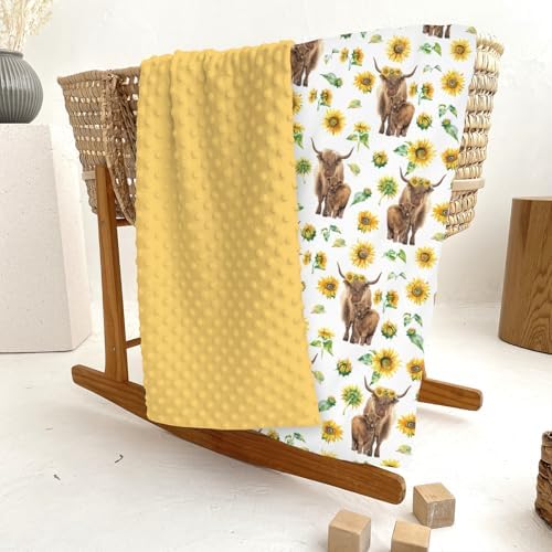 Highland Cow Sunflowers Baby Blankets for Girl Boy Highland Cattle Yak Boho Floral Soft Mink Dotted Backing Double Layer Swaddle Blanket Farmland Animal Bed Throws for Newborn Toddler Nursery 30x40 - Image 6