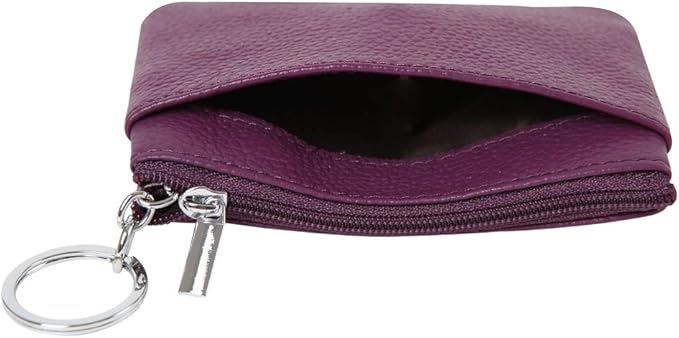 Women's Genuine Leather Coin Purse Mini Pouch Change Wallet with Keychain