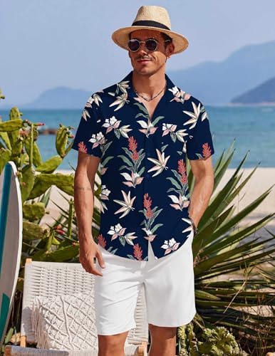 COOFANDY Men's Hawaiian 2 Piece Outfits Floral Button Down Shirt and Shorts Vacation Outfits Summer Beach Matching Set - Image 4