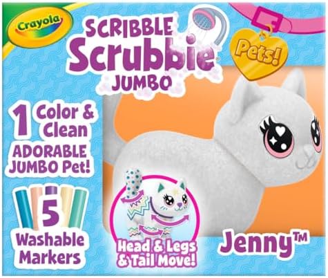 Crayola Scribble Scrubbie Jumbo Toy Cat, Large Posable Animal for Kids, Birthday, Gift for Girls & Boys, Washable Coloring & Grooming Toy, Ages 3+ by Crayola