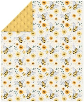 Boho Bees Sunflowers Baby Blankets for Girl Boy Watercolor Bee Yellow Floral Soft Mink Dotted Backing Double Layer Swaddle Blanket Spring Summer Bed Throws for Newborn Infant Toddler Nursery 30x40 - Image 2