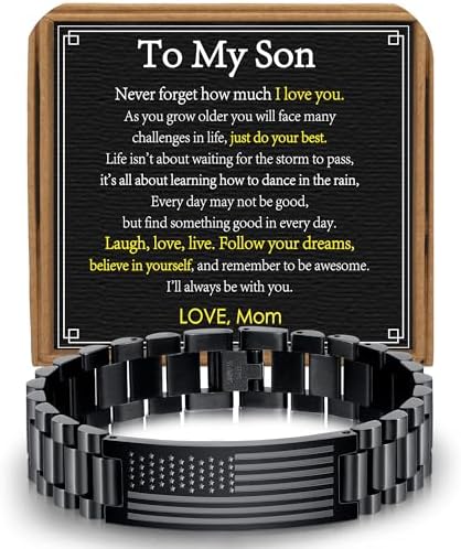 Bracelet Gifts for Men Husband Grandpa Son, Stainless Steel American Flag Watch Link Bracelet Unique Birthday Anniversary Jewelry Gifts by VULETO