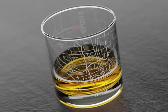 Well Told Engraved Columbus Ohio Map Rocks Glass, Old Fashioned Whiskey Glass (11 oz, Clear) Etched Whiskey Glass, Gifts For Whiskey Lovers