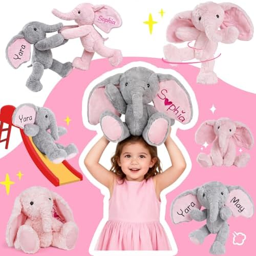 Personalized Plush Elephant with Embroidered Name, Custom Elephant Stuffed Animal, Personalized Baby Girl Toys, 1-14 Year Old Girls Easter Birthday Gifts for Baby Boys Girls Toddlers Newborn - Image 3