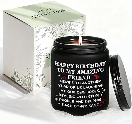 Happy Birthday Gifts for Women - Best Friend Sisters Friendship Birthday Gifts for Her, Funny Present for Bestie BFF Coworker Classmate, Romantic Lavender Scented Candle - Black by Amzsudy