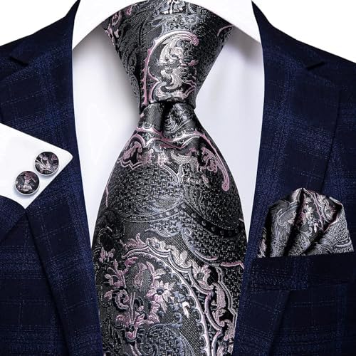 Hi-Tie Lot 5 Pcs Gift Box Mens Tie Set Necktie with Pocket Square Cufflinks Silk Neck Tie Collection - Image 6