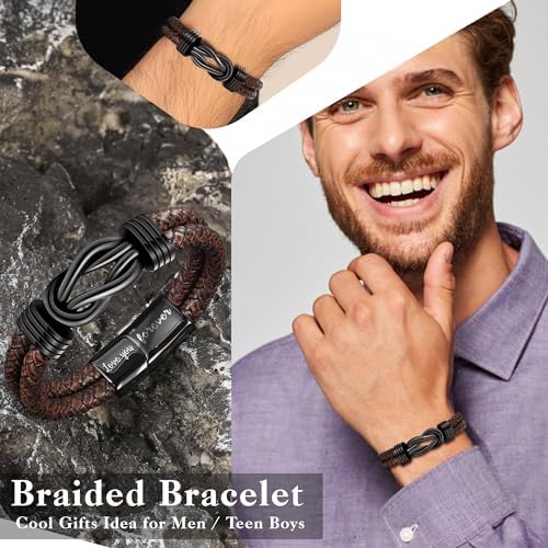 Btysun Gifts for Men, Gifts for Boyfriend Leather Bracelets for Men Stocking Stuffers for Him 2026 I Love You Gift Infinity Cuff Bracelets Birthday Christmas Jewelry for Son Grandson Dad Husband - Image 4