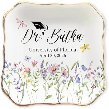 Personalized Floral Dr Graduation Trinket Dish, Customized PhD Graduation Gift For Her, Gift For New Doctor, Doctoral Grad Gifts by ZISOL26HZ