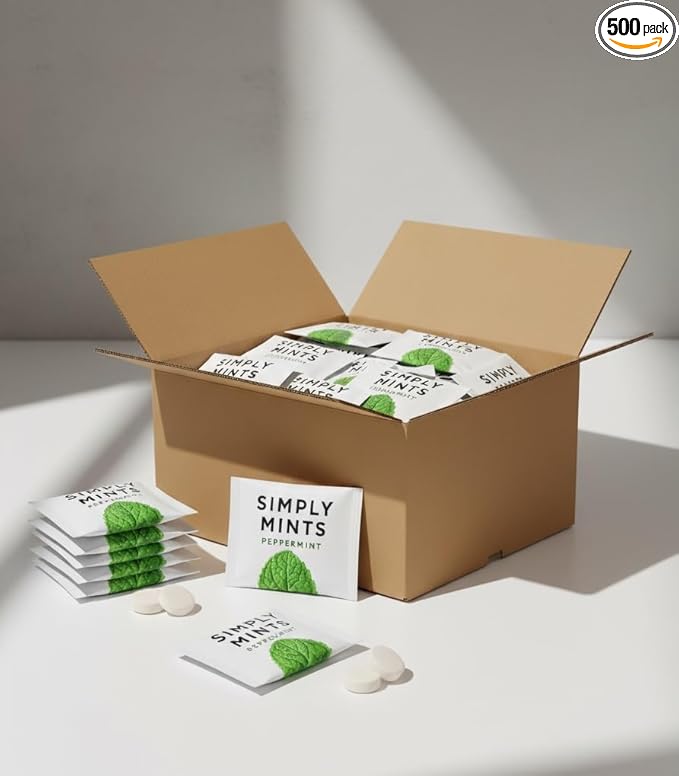 SIMPLY Peppermint Breath Mints, Individually Wrapped Breath Mints in Bulk, 500 Packets (2 per Packet), | Perfect for Office, School, Travel, Party Favors, Restaurants & Hospitality