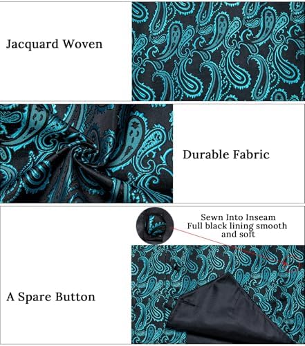 DiBanGu Mens Vest and Tie Set Formal Paisley Waistcoat and Necktie Pocket Square Cufflinks Silk Suit Vest for Tuxedo Wedding - Image 6