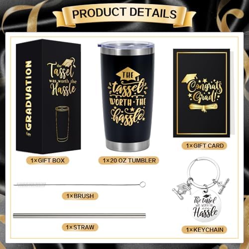 Graduation Gift for Him 2026, Class of 2026 Graduation Cup for Senior High School College Boys Men Son Brother Best Friend, 20oz Tumbler Gift Set with Lid, Straw & Box, The Tassel Was Worth The Hassle - Image 2