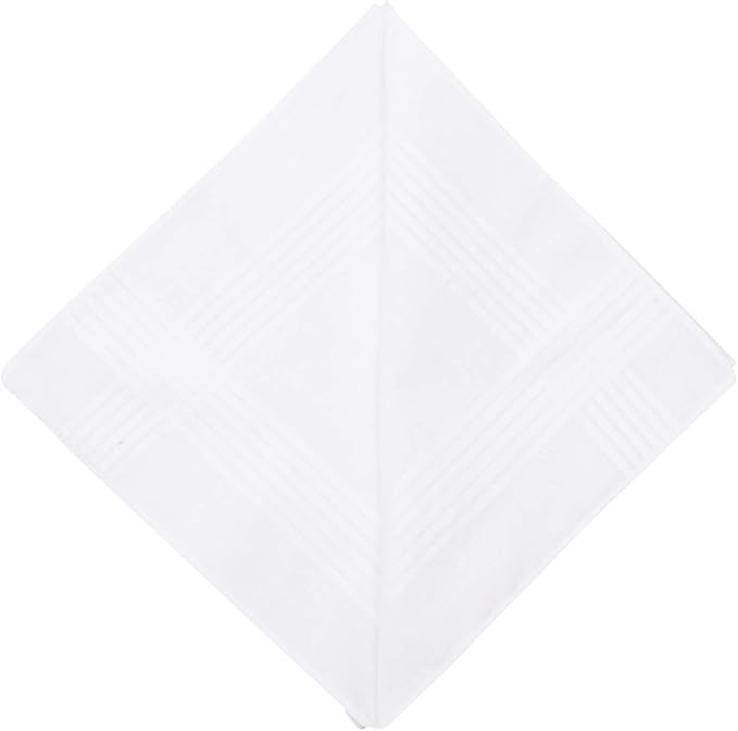 Perry Ellis 12 Pack Handkerchief (100% Cotton White with Satin Border, 16" x 16")
