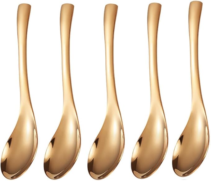 Rose Gold Stainless Steel Serving Spoons - Mirror Finish, Ideal for Soup, Dessert, Coffee, and Ice Cream