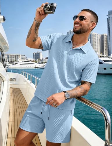 Men's 2 Pieces Outfits Casual Polo Shirt and Shorts Set Collar Athletic Jogging Summer Tracksuit - Image 5