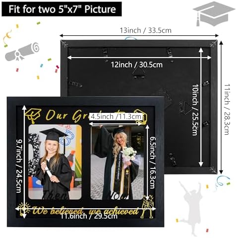 GMFrames Then and Now Graduation Frame – Double 5x7 Photo Display, Wooden Keepsake for High School & College Grad Party - Image 4