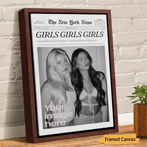 Custom Vintage Newspaper Poster with Photo – Girls Just Wanna Have Fun Trendy Art Print for Modern & IT Girls, Black and White Canvas Decor for Bedroom, Dorm or Living Room, Funny Birthday Gift, BFF Friendship Keepsake - Image 6