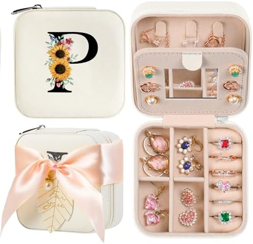 AYGXU Travel Jewelry Box for Women and Girls - Small Case With Initial A-Z - Teacher Gifts by AYGXU