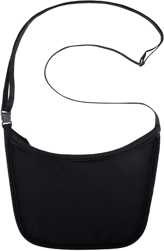 Hidden Wallet, Travel Hidden Wallet Under Clothes, Undergarment Crossbody Secert Body Pouch for Passport Money & Valuables (Black)