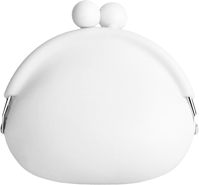 Coin Purse for Women – Silicone Small Coin Pouch with Kiss Lock for Coins, Keys, Lipstick, and Earphones – Mini Cute Change Purse, Coin Purse & Pouch for Daily Life, Cars, Travel, Party (White)